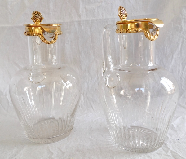 Pair of Baccarat crystal and vermeil (sterling silver) pitchers / bottles - Jeux d'Orgues pattern