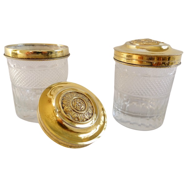 Pair of Empire Le Creusot crystal and vermeil ointments jars - early 19th century