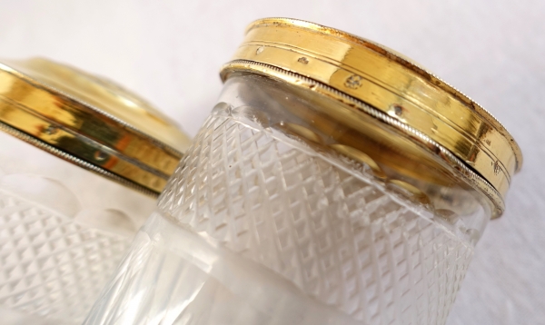 Pair of Empire Le Creusot crystal and vermeil ointments jars - early 19th century