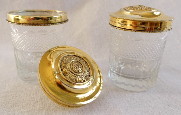 Pair of Empire Le Creusot crystal and vermeil ointments jars - early 19th century