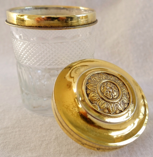 Pair of Empire Le Creusot crystal and vermeil ointments jars - early 19th century