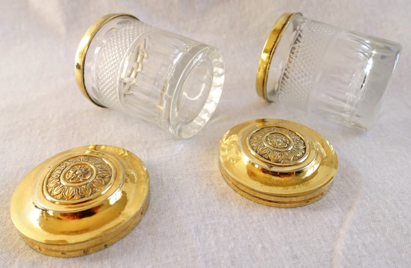 Pair of Empire Le Creusot crystal and vermeil ointments jars - early 19th century