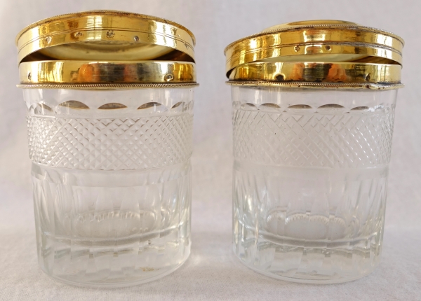 Pair of Empire Le Creusot crystal and vermeil ointments jars - early 19th century