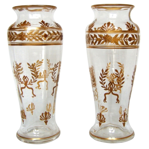 Pair of Baccarat crystal vases gilt with fine gold