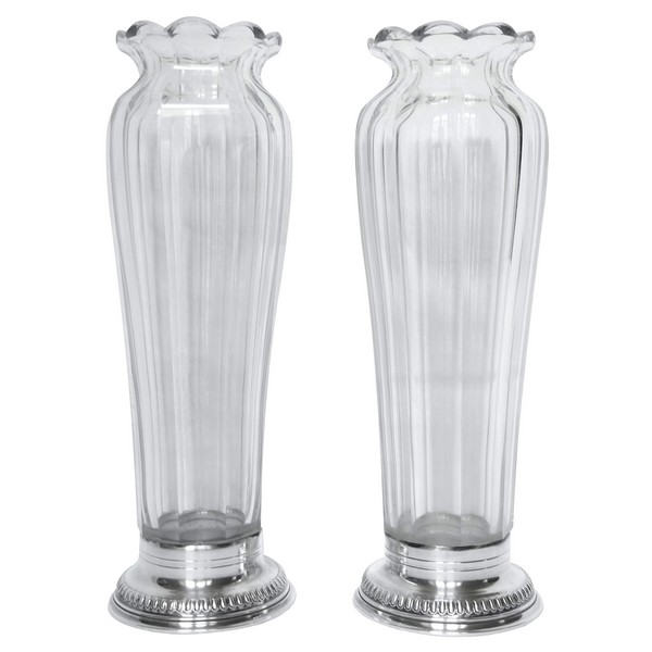 Paire de grands vases en cristal de Baccarat modèle Malmaison - 27,5cm