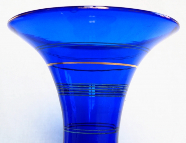 Paire de vases en cristal de Baccarat bleu et or, époque Napoléon III vers 1860