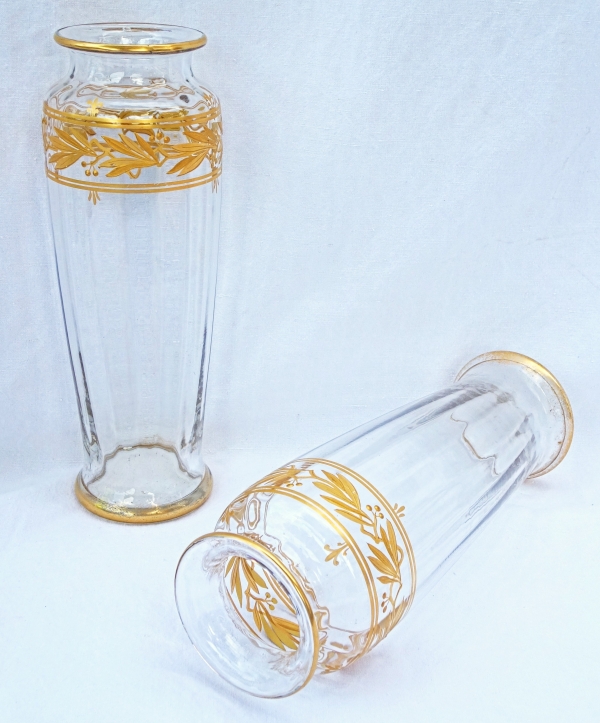 Pair of Baccarat crystal vases enhanced with fine gold