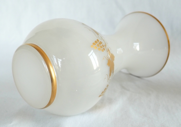 Pair of Baccarat crystal opaline vases enhanced with fine gold, 19th century production circa 1850