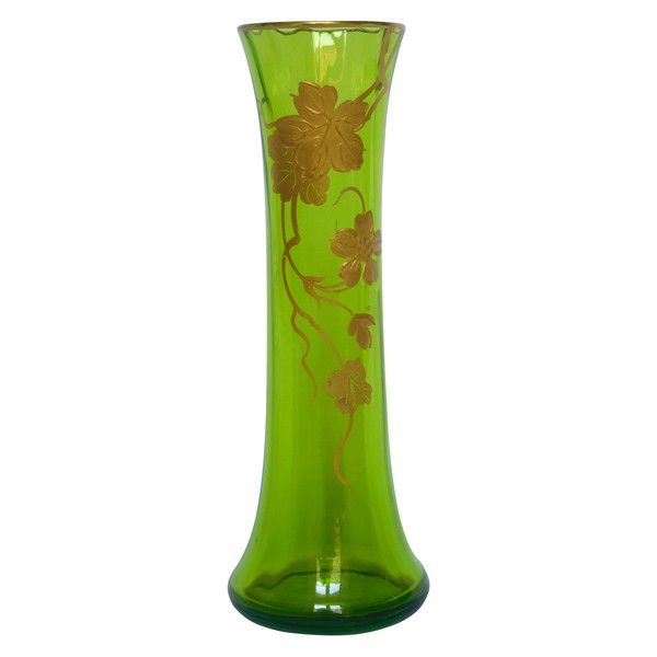 Vase soliflore en cristal de Baccarat vert doré à l'or fin