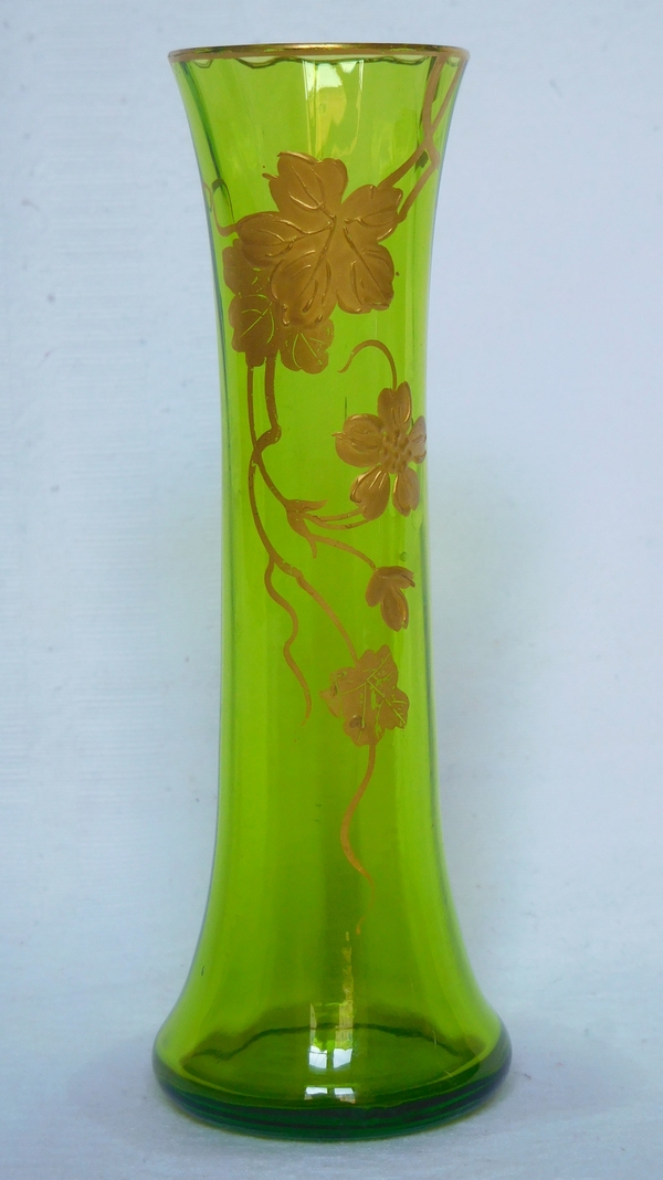 Green Baccarat crystal vase gilt with fine gold