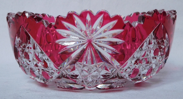 Baccarat crystal cup / trinket bowl, rare pink overlay cut crystal