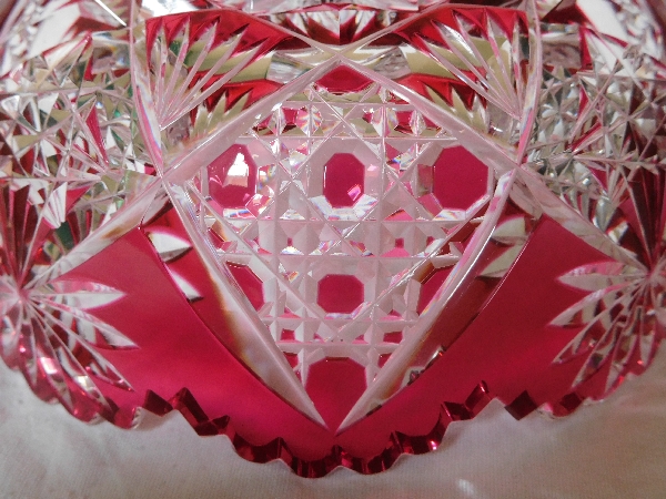 Baccarat crystal cup / trinket bowl, rare pink overlay cut crystal
