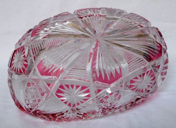 St Louis crystal centerpiece / jardiniere, pink overlay crystal