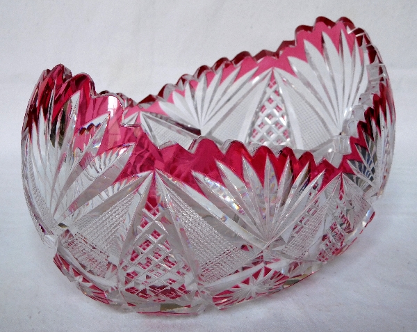 St Louis crystal centerpiece / jardiniere, pink overlay crystal