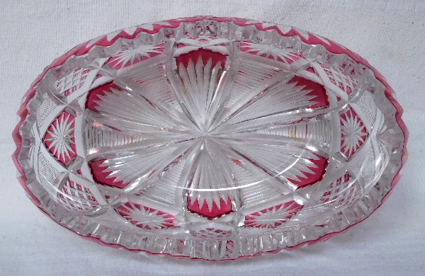 St Louis crystal centerpiece / jardiniere, pink overlay crystal