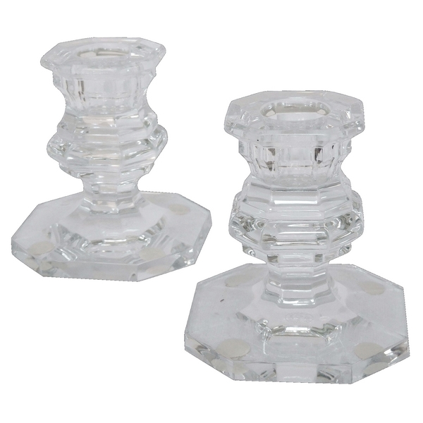 Pair of Baccarat crystal candleholders, Harcourt pattern - signed