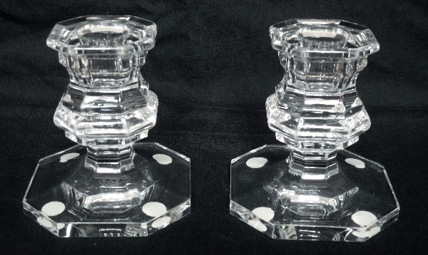 Pair of Baccarat crystal candleholders, Harcourt pattern - signed