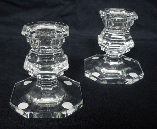 Pair of Baccarat crystal candleholders, Harcourt pattern - signed