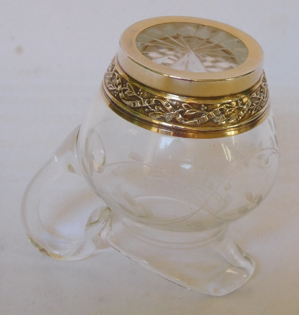 Charmant pot à lait / crème de style Louis XVI en cristal de Baccarat et vermeil, poinçon Minerve