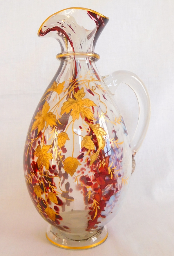 Ernest Leveillé : Art Nouveau engraved gilt water pitcher, late 19th century