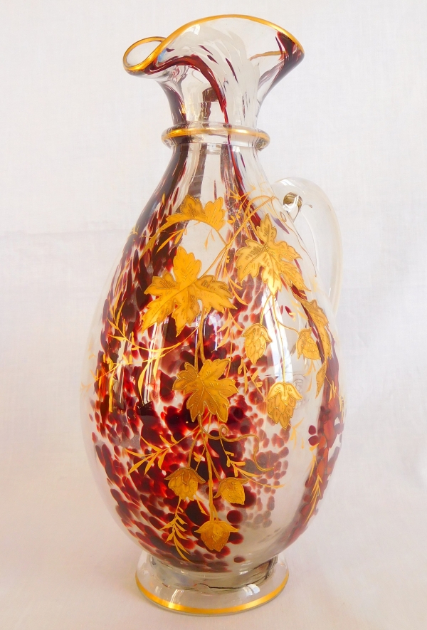 Ernest Leveillé : Art Nouveau engraved gilt water pitcher, late 19th century