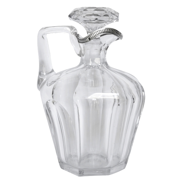 Pichet à whisky en cristal de Baccarat taillé monté argent massif, modèle Malmaison, poinçon Minerve