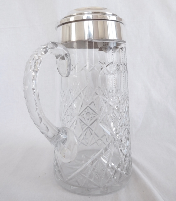 Baccarat crystal orange juice pitcher, silverplate lid, Lagny pattern