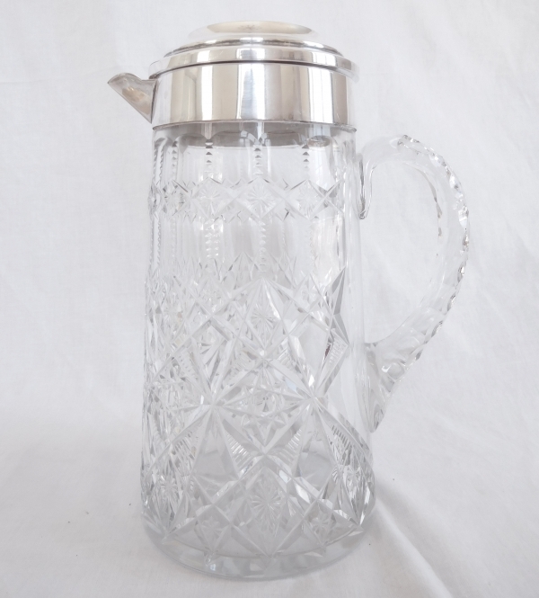 Baccarat crystal orange juice pitcher, silverplate lid, Lagny pattern