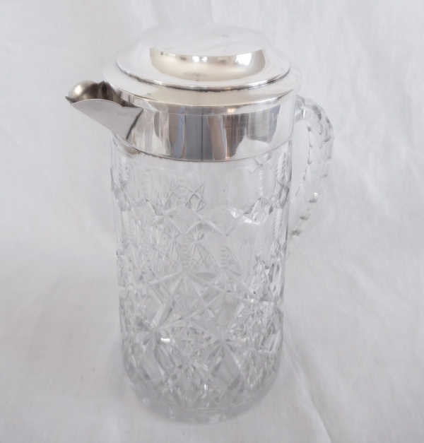 Baccarat crystal orange juice pitcher, silverplate lid, Lagny pattern