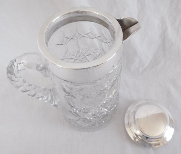 Baccarat crystal orange juice pitcher, silverplate lid, Lagny pattern