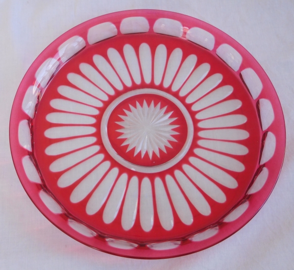 Baccarat crystal dish or tray, pink overlay crystal, 19th century production circa 1860