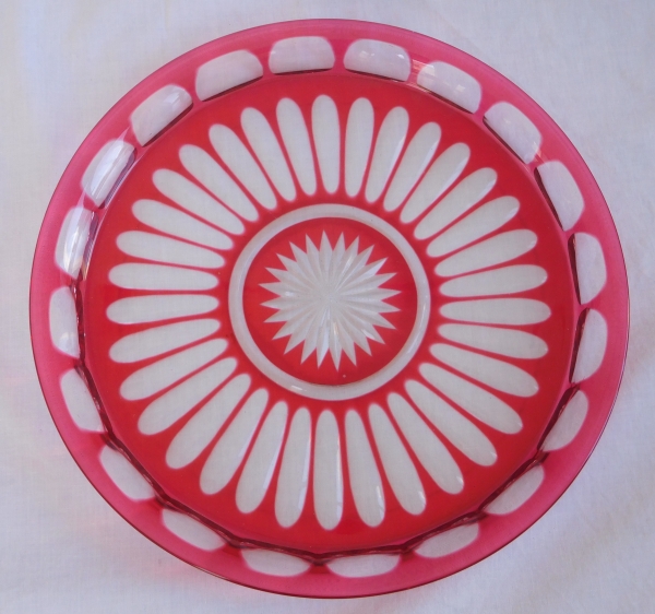 Baccarat crystal dish or tray, pink overlay crystal, 19th century production circa 1860