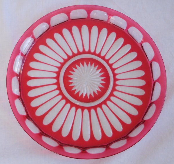 Baccarat crystal dish or tray, pink overlay crystal, 19th century production circa 1860