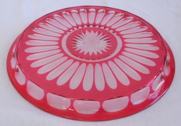 Baccarat crystal dish or tray, pink overlay crystal, 19th century production circa 1860