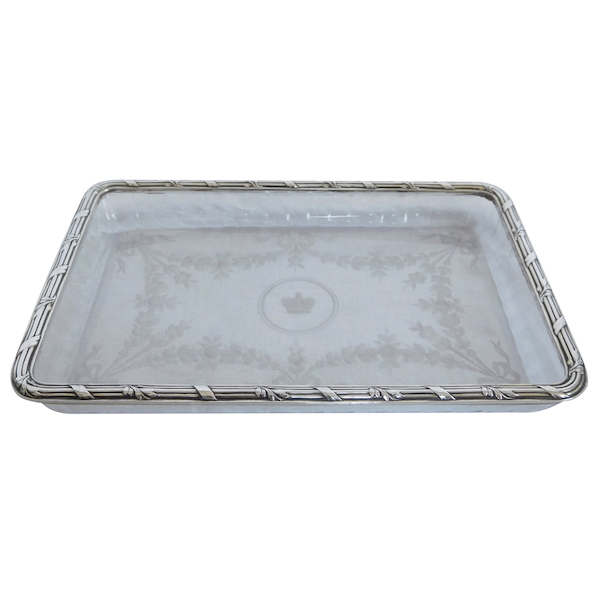 Risler & Carré : Baccarat crystal and sterling silver mail tray, crown of Prince engraved