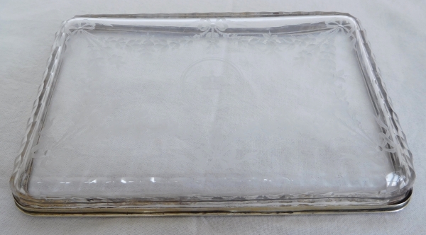 Risler & Carré : Baccarat crystal and sterling silver mail tray, crown of Prince engraved