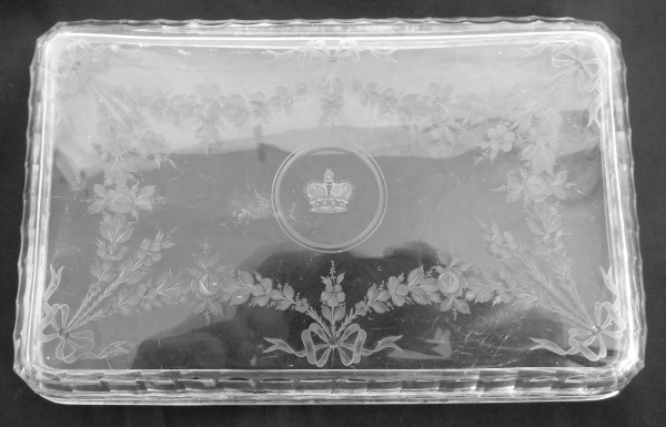 Risler & Carré : Baccarat crystal and sterling silver mail tray, crown of Prince engraved