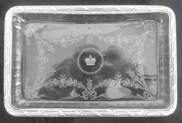 Risler & Carré : Baccarat crystal and sterling silver mail tray, crown of Prince engraved