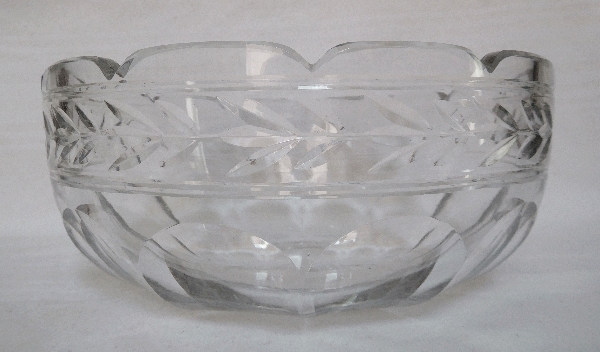 Antique French Baccarat crystal salad bowl, Lauriers pattern