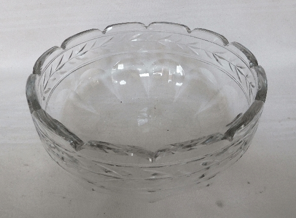 Antique French Baccarat crystal salad bowl, Lauriers pattern