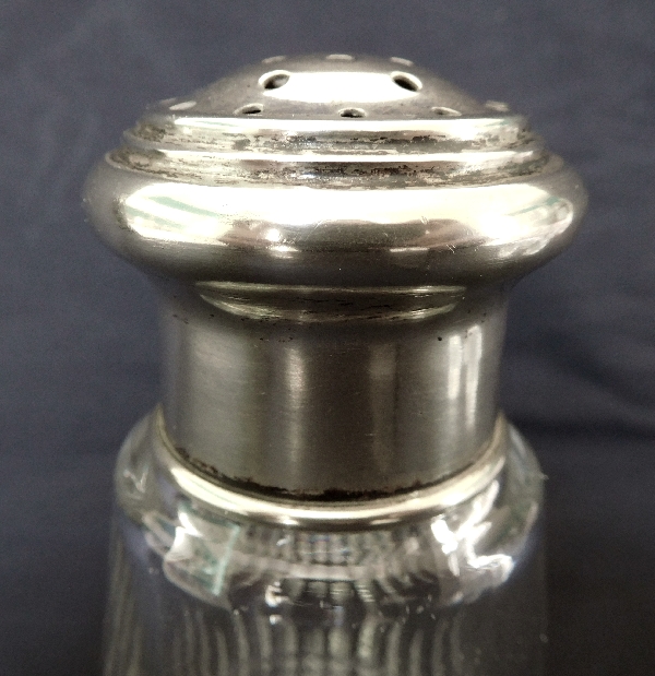 Baccarat crystal sugar shaker, Nancy pattern, silverplate lid