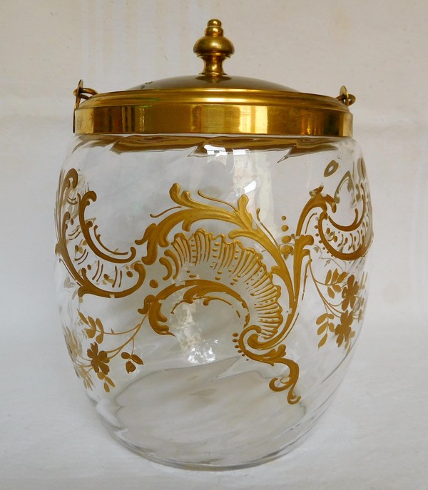 Seau à biscuit en cristal de Baccarat doré à l'or fin, décor de style Louis XV