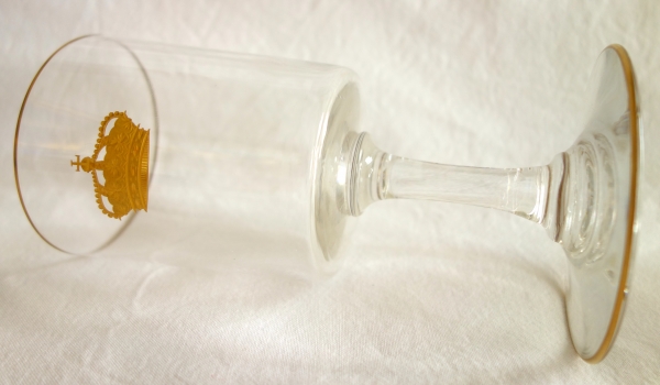 Service de verres 6 pièces en cristal de Baccarat gravé & doré couronne royale, étiquette papier