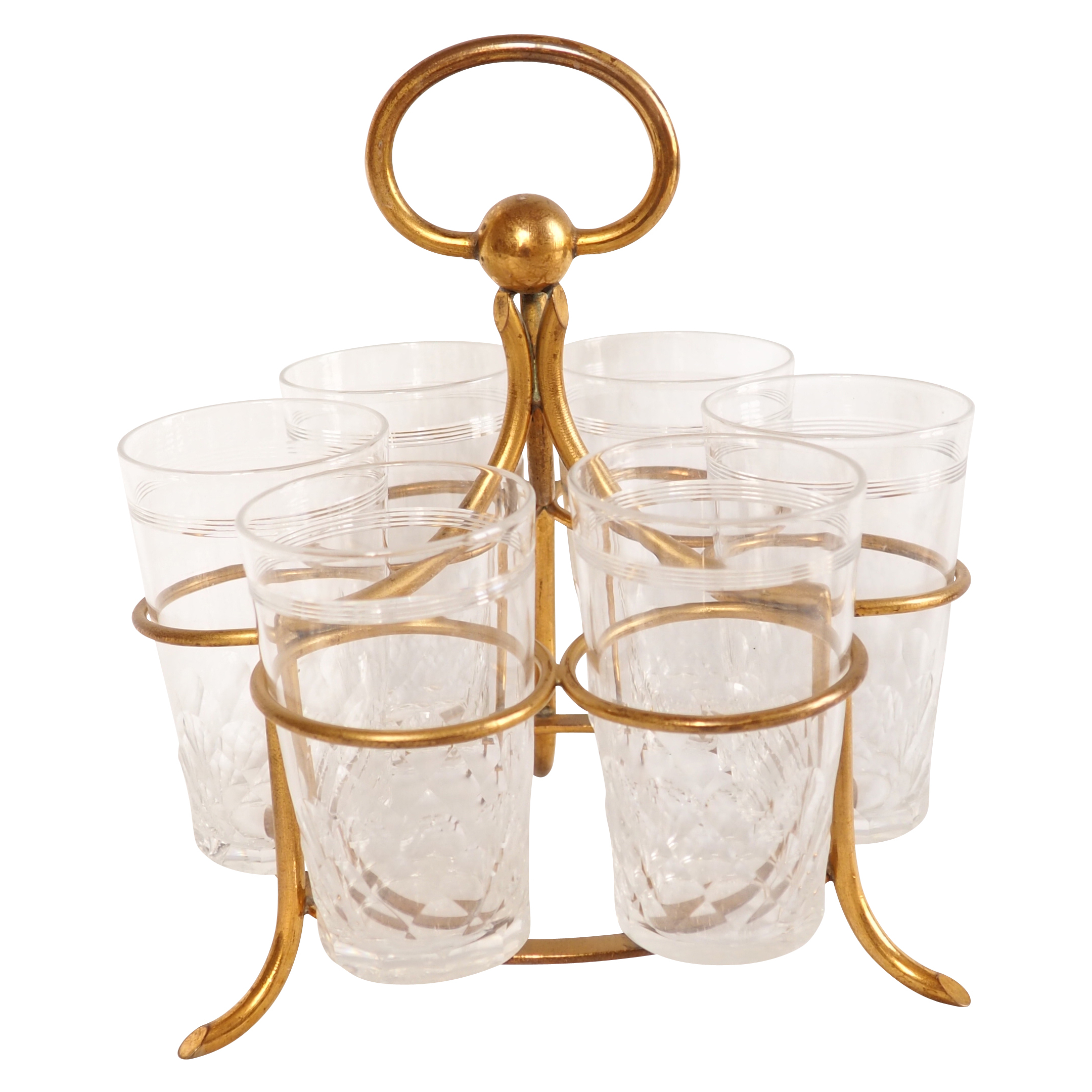 6 Baccarat crystal champagne glasses and their original gilt bronze support, Chauny pattern