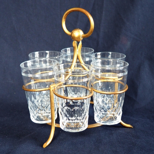 6 Baccarat crystal champagne glasses and their original gilt bronze support, Chauny pattern