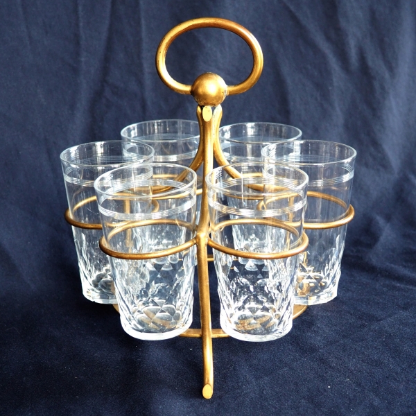 6 Baccarat crystal champagne glasses and their original gilt bronze support, Chauny pattern