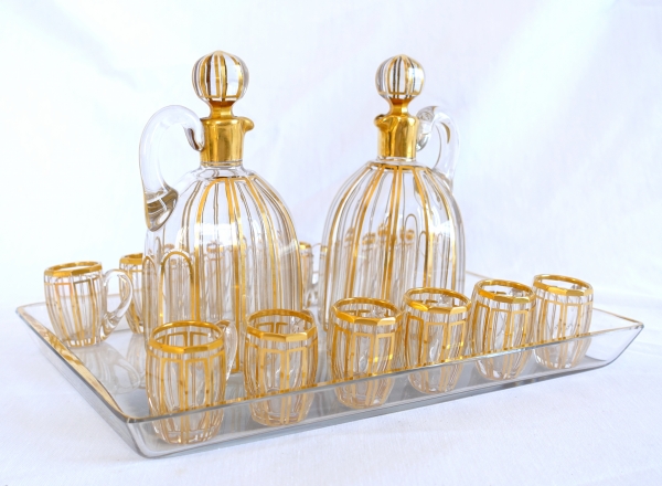 Baccarat crystal liquor set enhanced with fine gold - Cannelures pattern - paper sticker