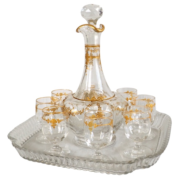 Baccarat crystal liquor set enhanced with fine gold, late 19th century circa 1890