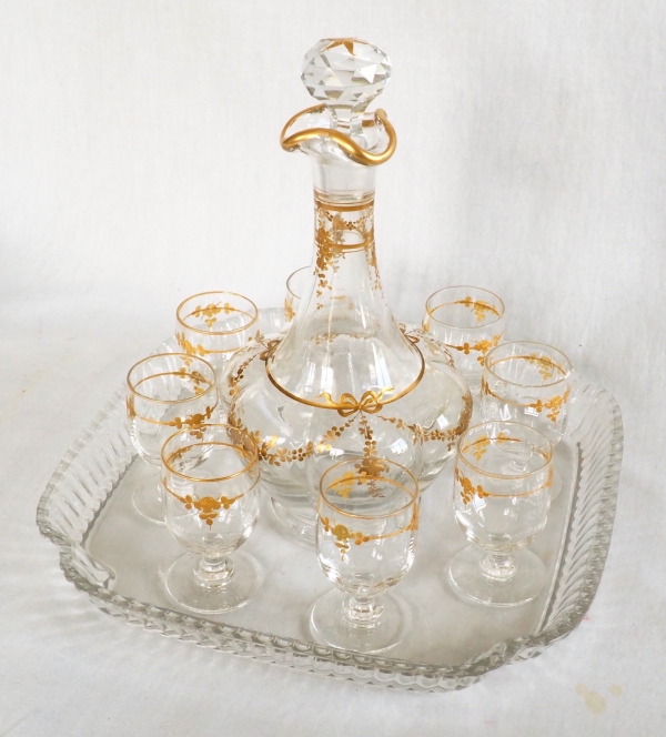 Baccarat crystal liquor set enhanced with fine gold, late 19th century circa 1890