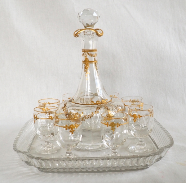 Baccarat crystal liquor set enhanced with fine gold, late 19th century circa 1890
